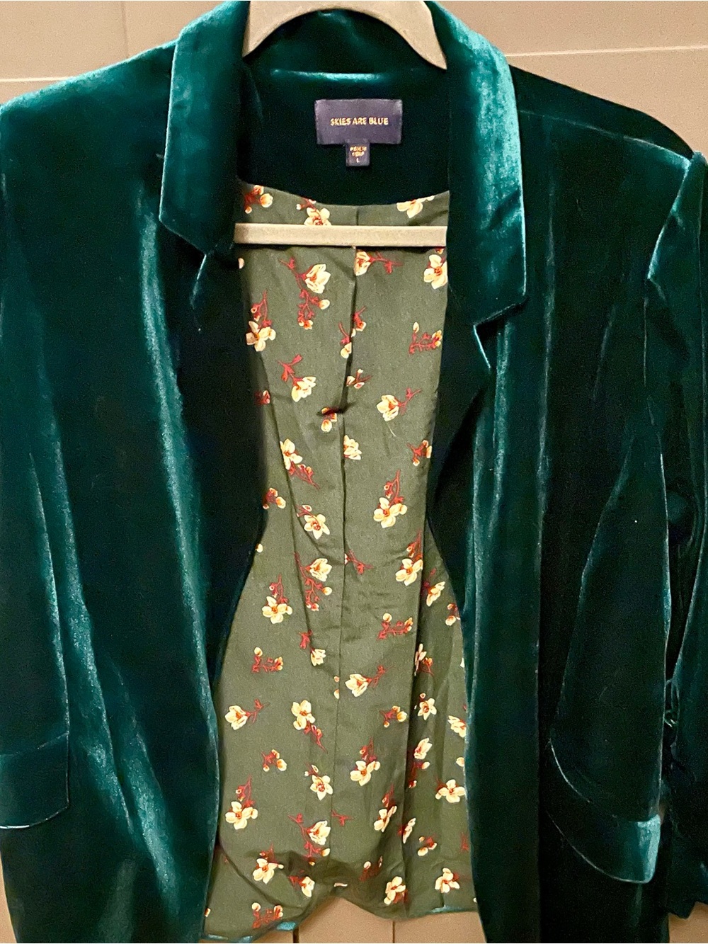 Skies Are Blue Forest Green Velvet Jacket